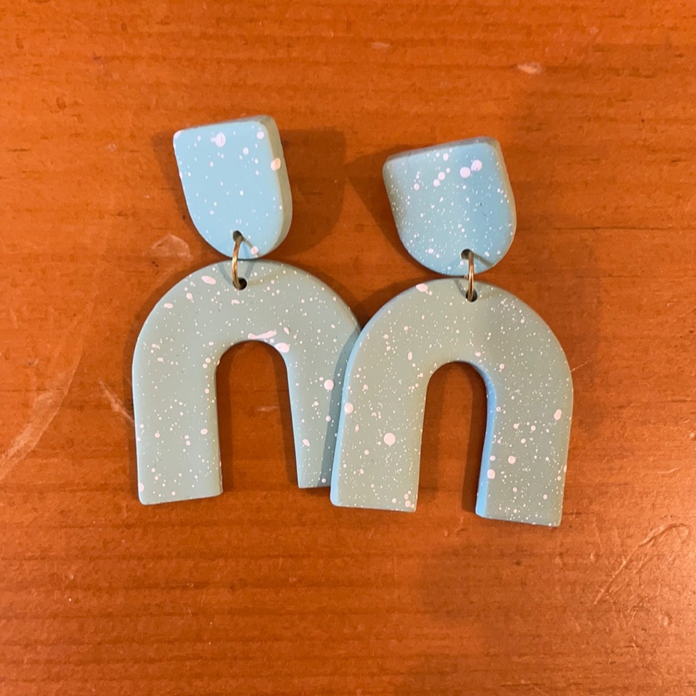 Clay earings- sky blue with white specks